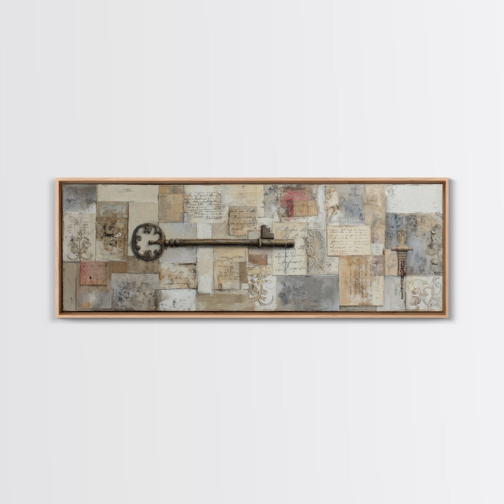 Antique Key and Handwritten Letter Arrangement Without Canvas Print, Bed and Breakfast Art, Bedroom Prints, Living Room Decor, BAB-3x1-25