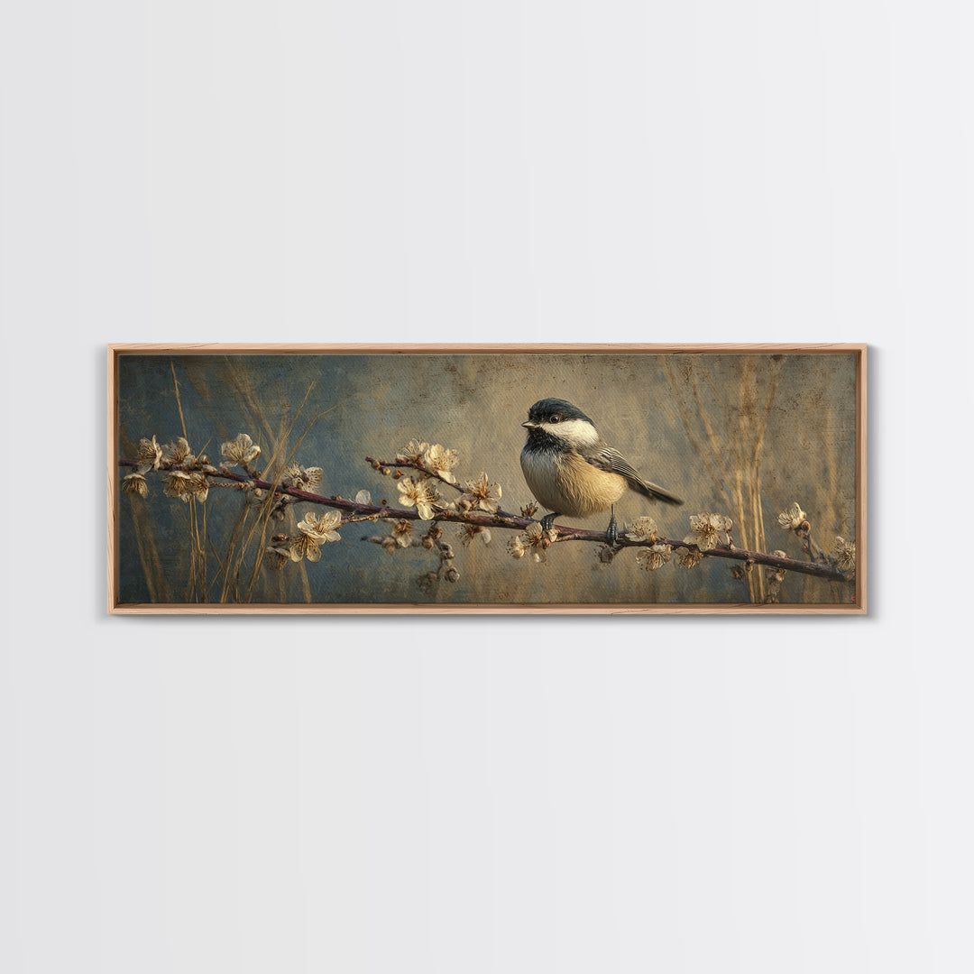 Small Bird on a Flowering Branch Canvas Print, Bed and Breakfast Art, Print, Living Room Decor, Watercolor Art, BAB-3x1-30
