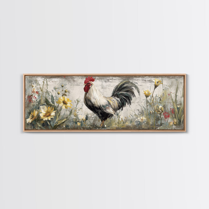 Rooster and Wildflower Country Portrait Canvas Print, Bed and Breakfast Art, Minimalist Decor, Living Room Decor, Oil Painting, BAB-3x1-35