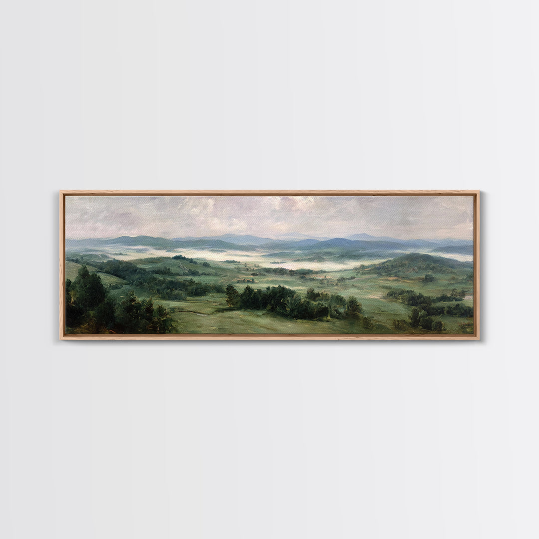 Classic Landscape with Rolling Green Hills Canvas Print, Bed and Breakfast Art, Neutral Decor, Living Room Decor, Oil Painting, BAB-3x1-40