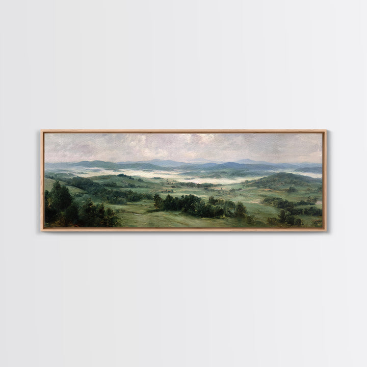 Classic Landscape with Rolling Green Hills Canvas Print, Bed and Breakfast Art, Neutral Decor, Living Room Decor, Oil Painting, BAB-3x1-40