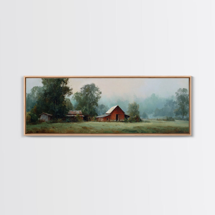 Old Farmhouse Landscape Framed Canvas Print, Bed and Breakfast Art, Digital Art, Living Room Decor, Fine Art, BAB-3x1-47