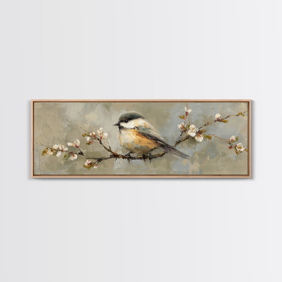 Small Bird on a Flowering Branch Canvas Print, Bed and Breakfast Art, Printable, Living Room Decor, Oil Painting, BAB-3x1-78