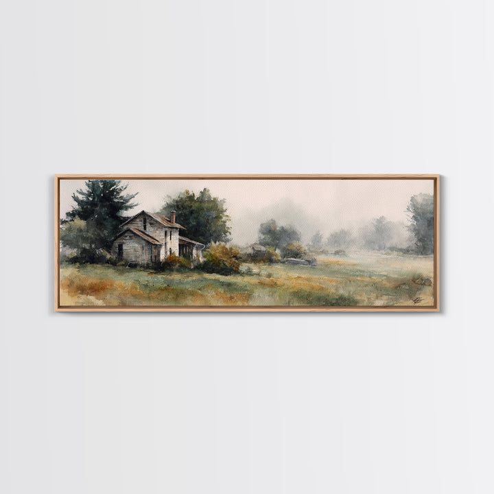 Old Farmhouse Landscape Canvas Print, Bed and Breakfast Art, Digital Art, Living Room Decor, Fine Art, Bedroom Wall Art, BAB-3x1-95