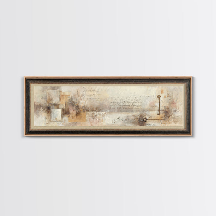 Antique Key and Handwritten Letter Arrangement Without Canvas Print, Bed and Breakfast Art, Luxury Decor, Living Room Decor, BAB-3x1-97