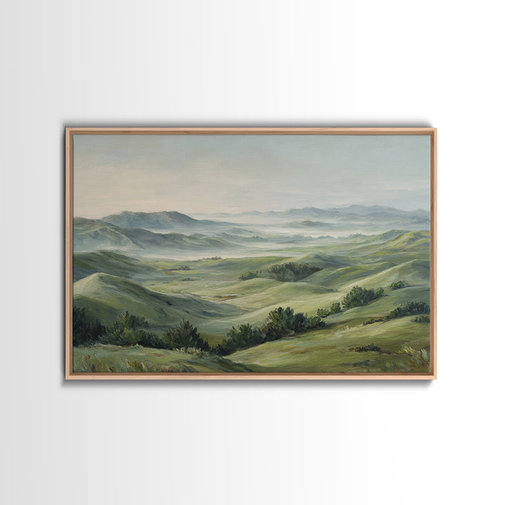 Classic Landscape with Rolling Green Hills Framed Canvas Print, Bed and Breakfast Art, Wall Art, Living Room Decor, Fine Art, BAB-3x2-100