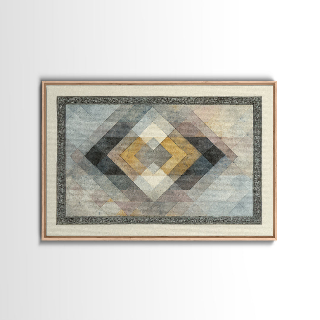 Quilt Pattern Folk Art Composition Framed Canvas Print, Bed and Breakfast Art, Bedroom Wall Art, Living Room Decor, Fine Art, BAB-3x2-15