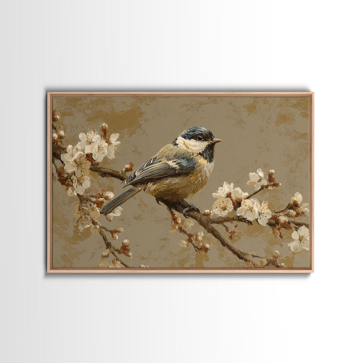 Small Bird on a Flowering Branch Framed Canvas Print, Bed and Breakfast Art, Printable Art, Living Room Decor, Watercolor Art, BAB-3x2-18