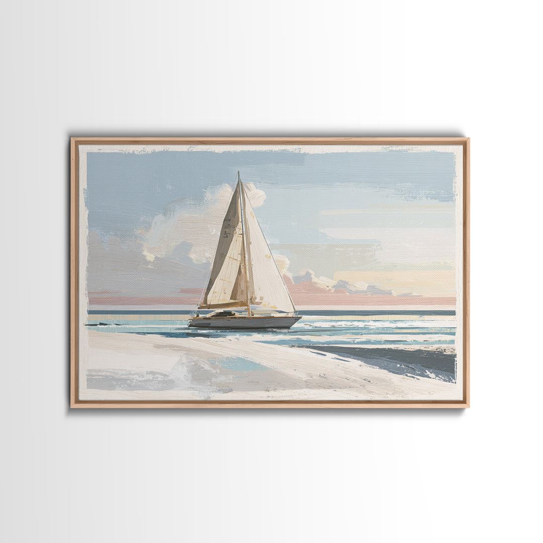 Coastal Inn Sailboat at Sunrise Canvas Print, Bed and Breakfast Art, Farmhouse Wall Art, Living Room Decor, Fine Art, BAB-3x2-21