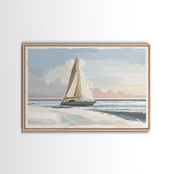 Coastal Inn Sailboat at Sunrise Canvas Print, Bed and Breakfast Art, Farmhouse Wall Art, Living Room Decor, Fine Art, BAB-3x2-21