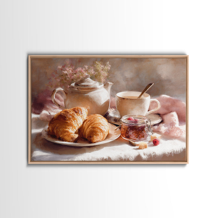 Fresh Croissants and Jam on a Linen Canvas Print, Bed and Breakfast Art, Above Bed Decor, Living Room Decor, Fine Art, BAB-3x2-30