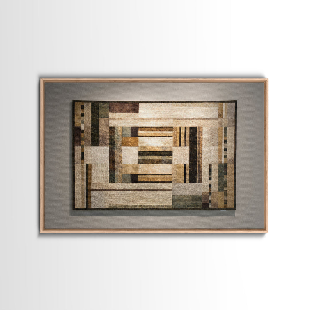 Quilt Pattern Folk Art Composition Framed Canvas Print, Bed and Breakfast Art, Contemporary Art, Living Room Decor, Fine Art, BAB-3x2-39