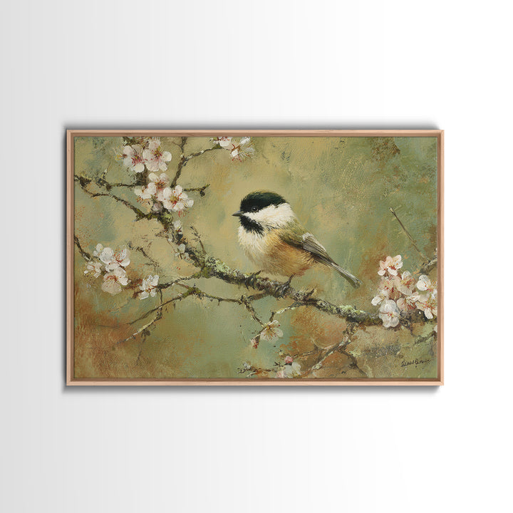Small Bird on a Flowering Branch Canvas Print, Bed and Breakfast Art, Bedroom Wall Art, Living Room Decor, Watercolor Art, BAB-3x2-42