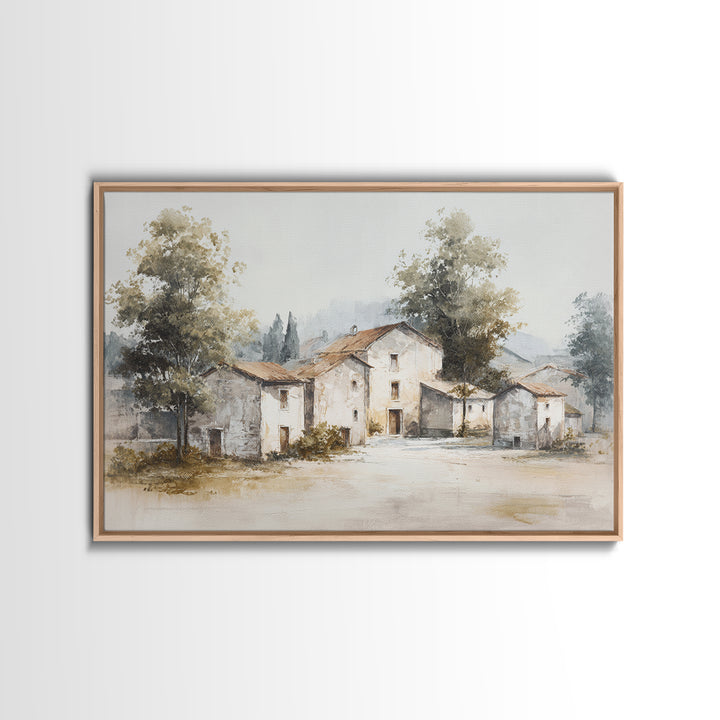 Soft Watercolor Village Street at Dawn Canvas Print, Bed and Breakfast Art, Folk Art, Living Room Decor, Fine Art, BAB-3x2-57