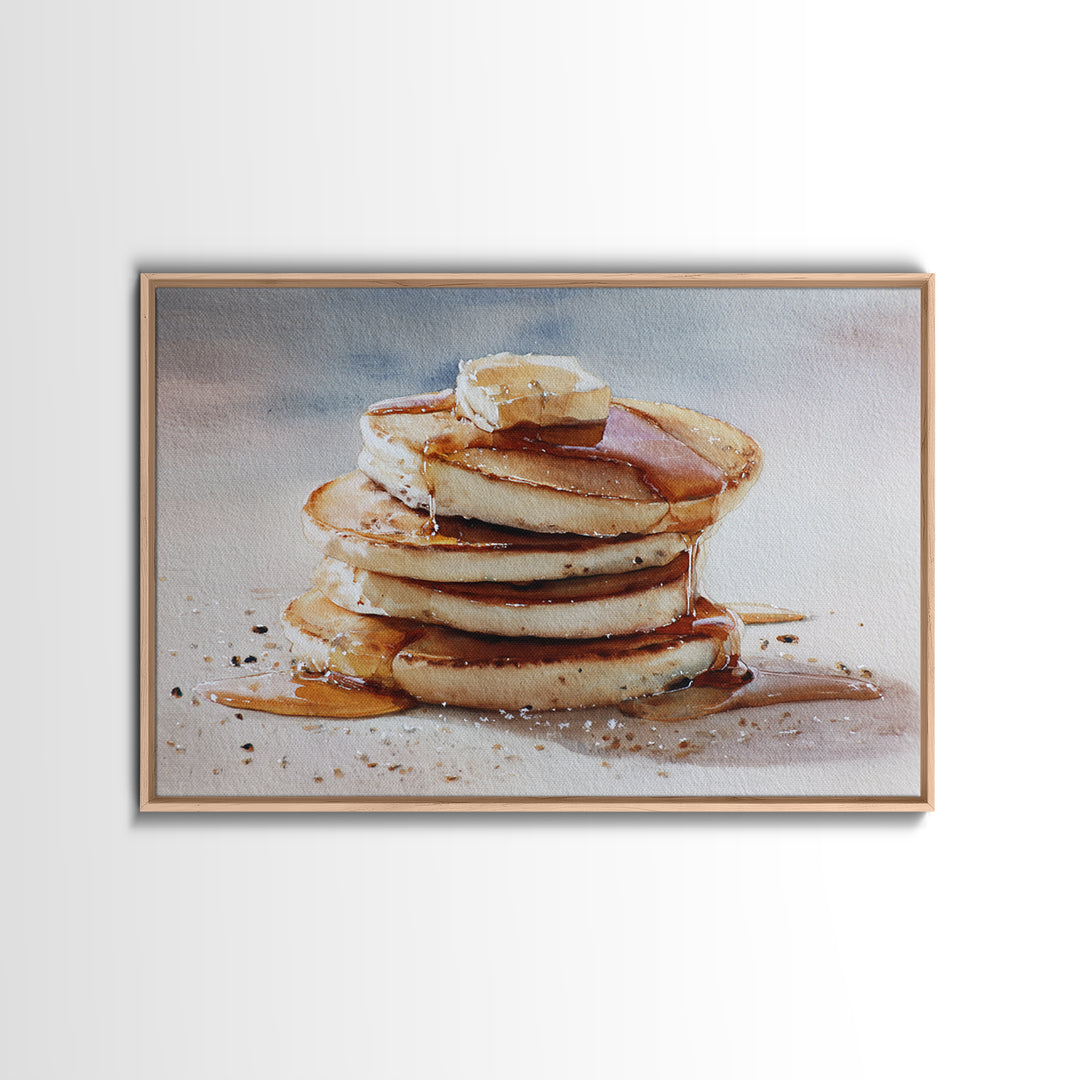 Blueberry Pancakes Still Life Framed Canvas Print, Bed and Breakfast Art, Textured Painting, Living Room Decor, Fine Art, BAB-3x2-60