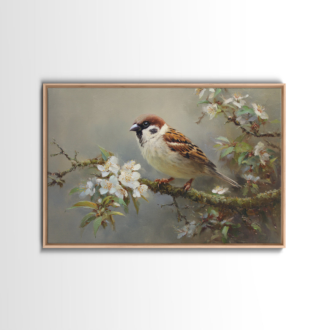 Small Bird on a Flowering Branch Canvas Print, Bed and Breakfast Art, Bedroom Wall Art, Living Room Decor, Watercolor Art, BAB-3x2-66