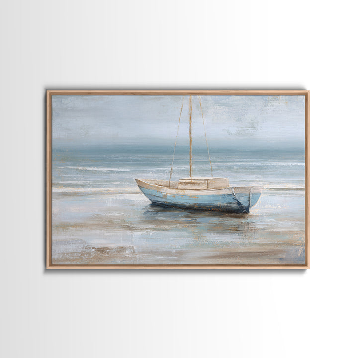 Coastal Inn Sailboat at Sunrise Framed Canvas Print, Bed and Breakfast Art, Gallery Decor, Living Room Decor, Fine Art, BAB-3x2-69