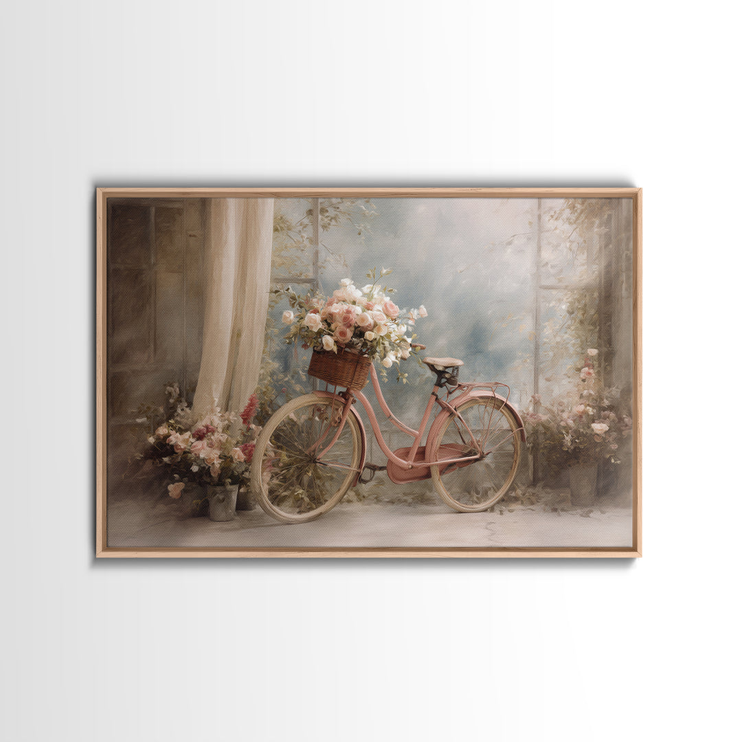 Old Bicycle with Flowers in Basket Canvas Print, Bed and Breakfast Art, Print, Living Room Decor, Watercolor Art, BAB-3x2-75