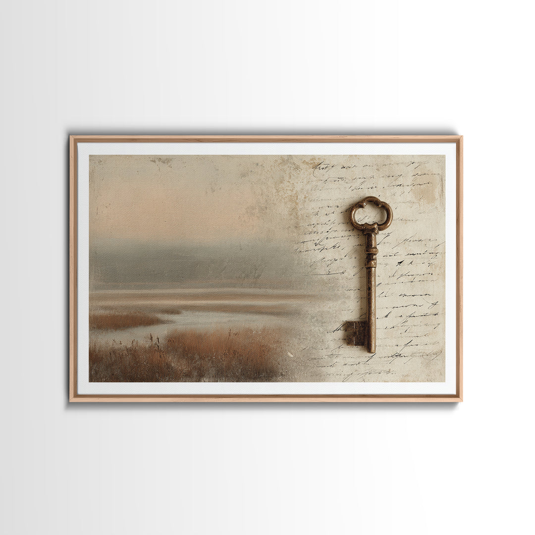 Antique Key and Handwritten Canvas Print, Bed and Breakfast Art, Statement Artwork, Living Room Decor, Fine Art Print, BAB-3x2-85