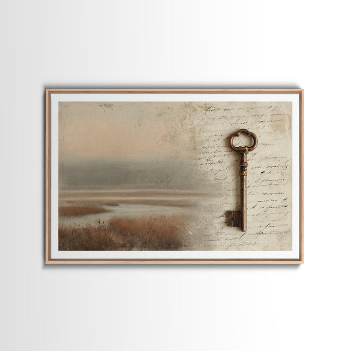 Antique Key and Handwritten Canvas Print, Bed and Breakfast Art, Statement Artwork, Living Room Decor, Fine Art Print, BAB-3x2-85