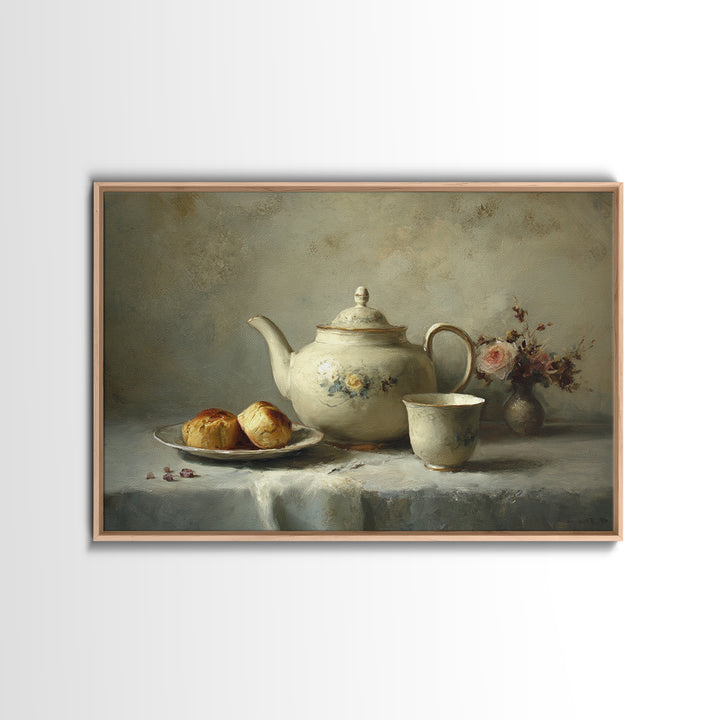 Porcelain Teapot and Scones Canvas Print, Bed and Breakfast Art, Wall Decor, Living Room Decor, Fine Art, Dopamine Decor, BAB-3x2-88