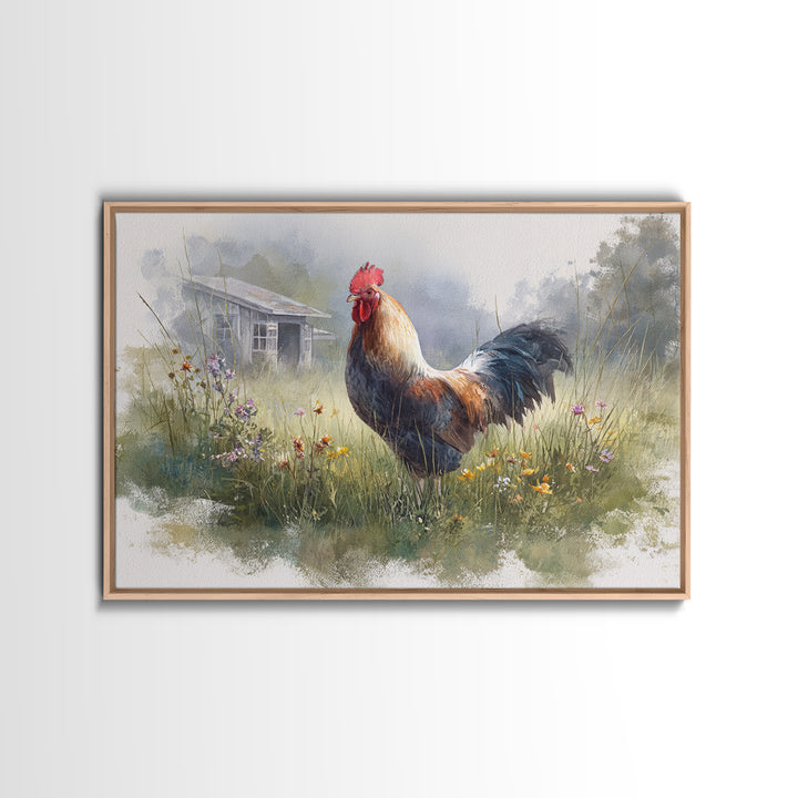 Rooster and Wildflower Country Portrait Canvas Print, Bed and Breakfast Art, Canvas Wall Art, Living Room Decor, BAB-3x2-95