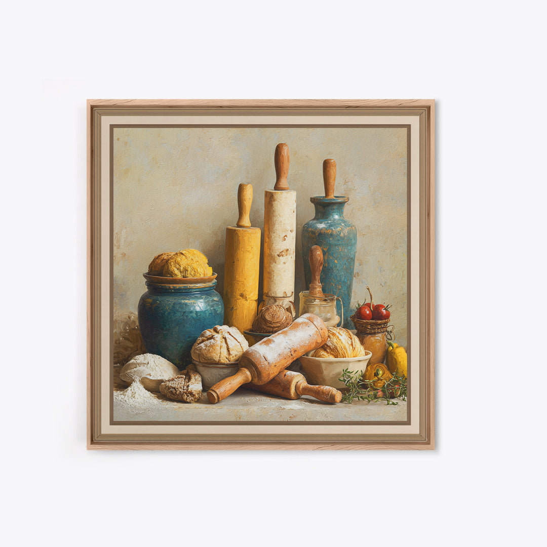 Patisserie Pattern of Rolling Pins and Pastries Framed Canvas Print, Bakery Art, Neutral Decor, Bakery Decor, Patisserie, BAK-1x1-21