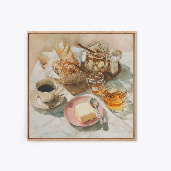 Baguette and Butter Still Life on Marble Framed Canvas Print, Bakery Art, Gallery Decor, Bakery Decor, Fine Art, Patisserie, BAK-1x1-32