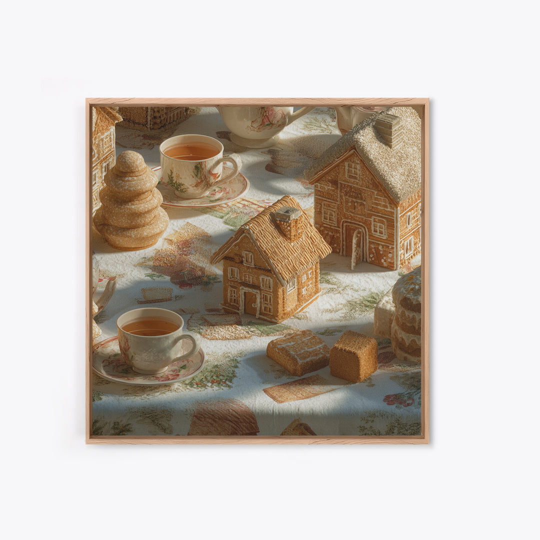 Gingerbread Houses in Charming Folk Art Style Framed Canvas Print, Bakery Art, Gallery Decor, Bakery Decor, Patisserie, BAK-1x1-38