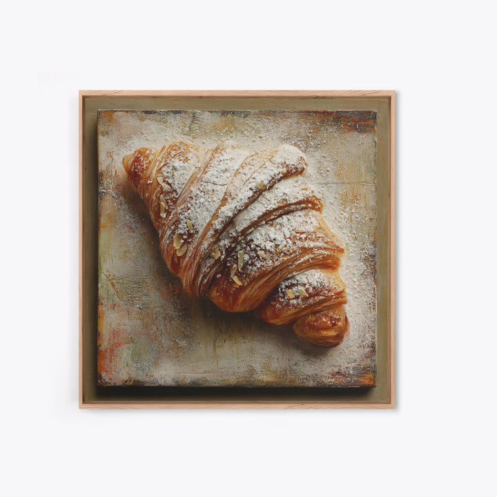 Almond Croissant Closeup Framed Canvas Print, Bakery Art, Kitchen Art Print, Bakery Decor, Fine Art, Patisserie, Modern Decor, BAK-1x1-39