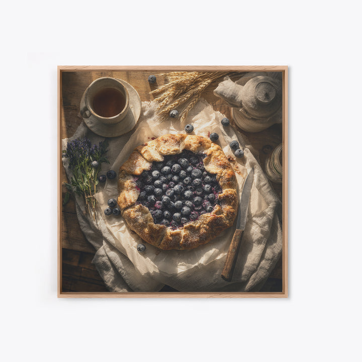 Blueberry Galette with Rustic Farmhouse Texture Framed Canvas Print, Bakery Art, Kitchen Print, Bakery Decor, Patisserie, BAK-1x1-47