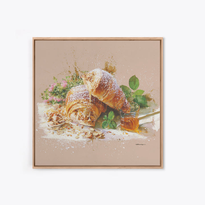 Almond Croissant Closeup Framed Canvas Print, Bakery Art, Neutral Decor, Bakery Decor, Fine Art, Patisserie, Home Decor, BAK-1x1-63