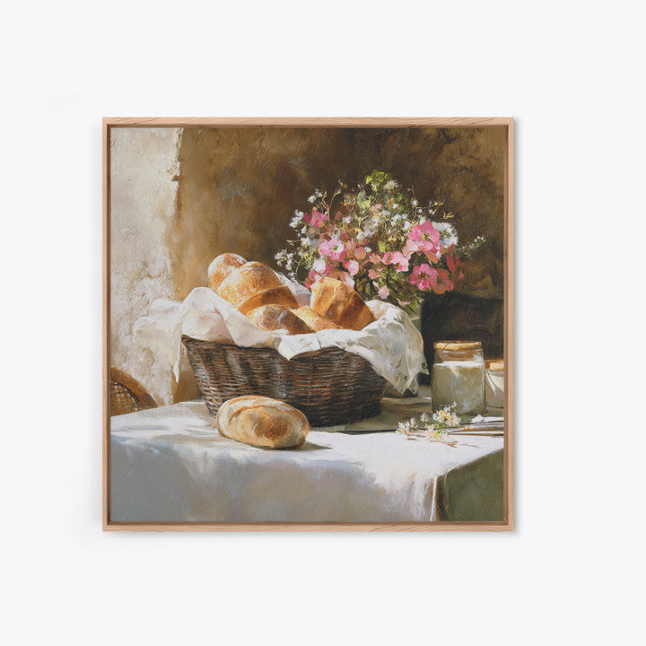 French Market Basket Filled Framed Canvas Print, Bakery Art, French Wall Art, Bakery Decor, Fine Art, Patisserie, Room Decor, BAK-1x1-66