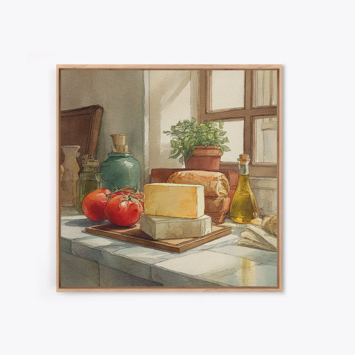 Baguette and Butter Still Life on Marble Framed Canvas Print, Bakery Art, Fine Art Print, Bakery Decor, Fine Art, Patisserie, BAK-1x1-80