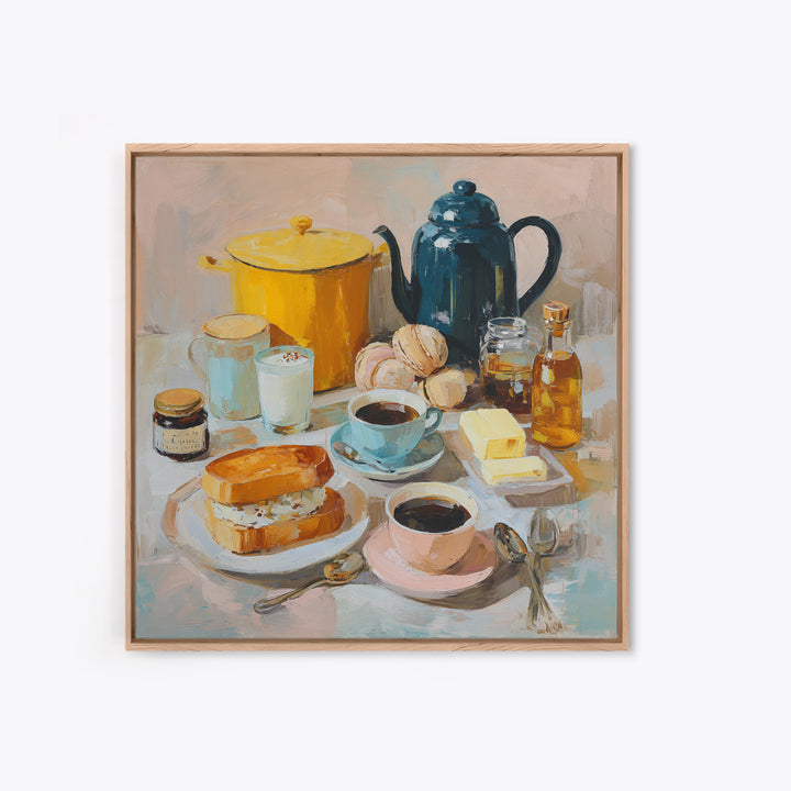 Painterly Eclair and Coffee Still Life Framed Canvas Print, Bakery Art, French Wall Art, Bakery Decor, Abstract Art, Patisserie, BAK-1x1-84