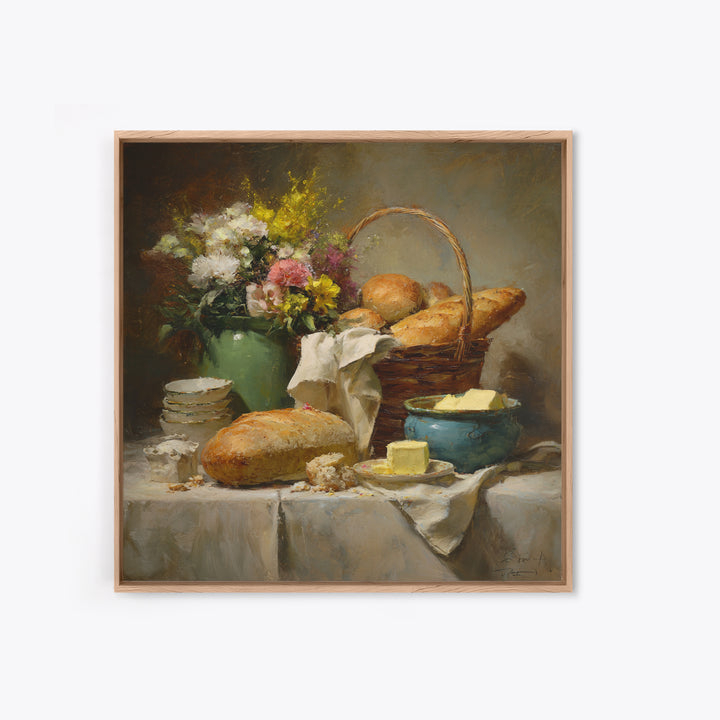 French Market Basket Filled Canvas Print, Bakery Art, Neutral Decor, Bakery Decor, Oil Painting, Patisserie, Home Decor, BAK-1x1-90