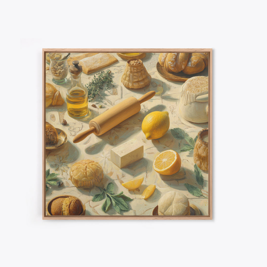 Patisserie Pattern of Rolling Pins and Pastries Framed Canvas Print, Bakery Art, Wall Art, Bakery Decor, Oil Painting, BAK-1x1-93