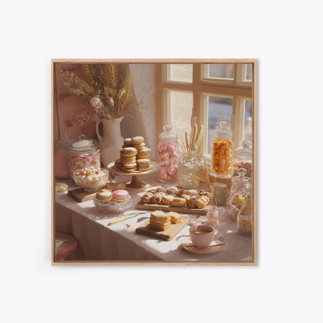 French Patisserie Window Display of Pastel Pastries Canvas Print, Bakery Art, Textured Painting, Bakery Decor, Patisserie, BAK-1x1-98