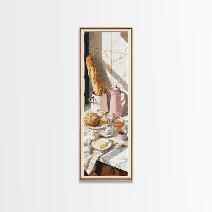 Baguette and Butter Still Life on Marble Framed Canvas Print, Bakery Art, Wall Decor, Bakery Decor, Fine Art, Patisserie, BAK-1x3-20