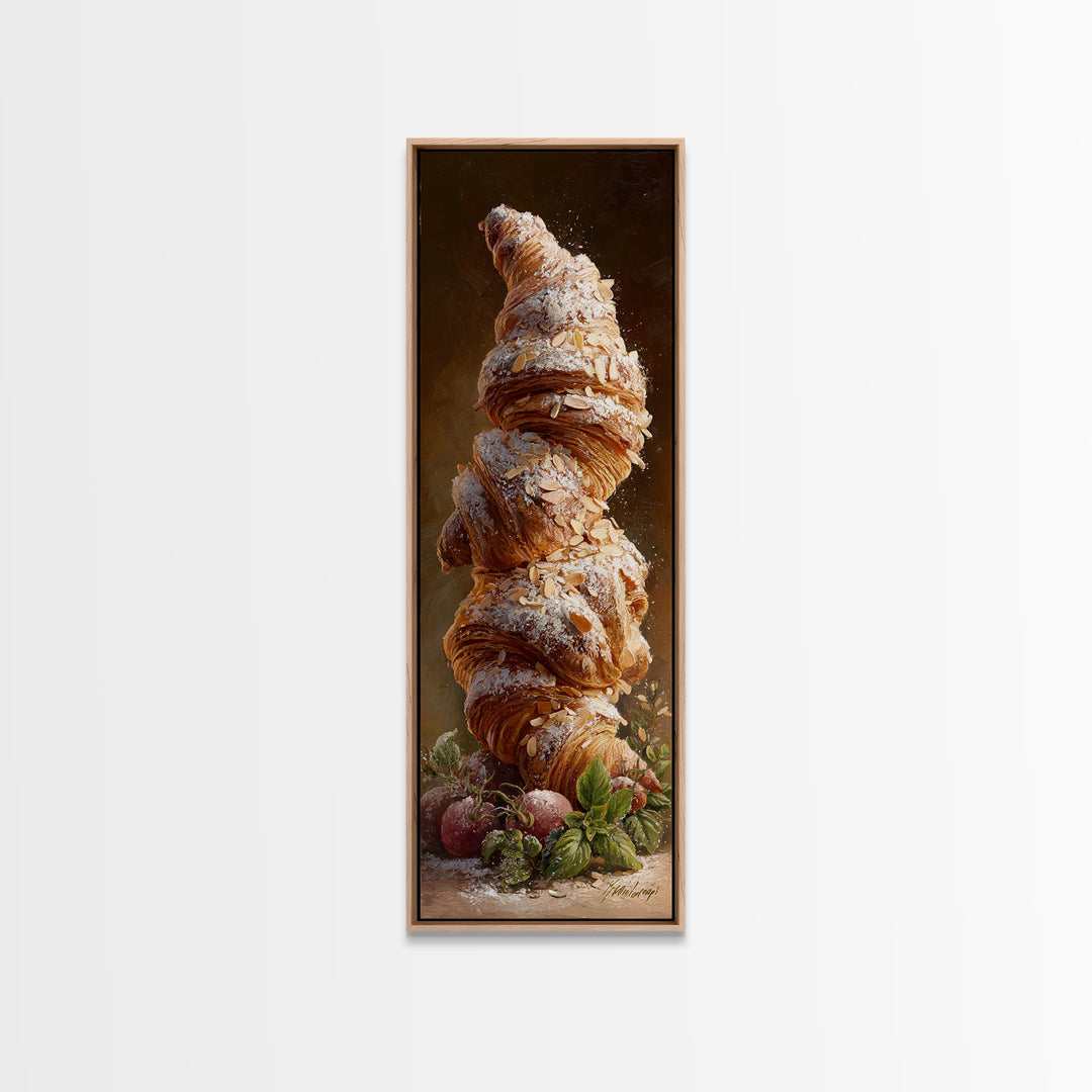 Almond Croissant Closeup Canvas Print, Bakery Art, Kitchen Prints, Bakery Decor, Oil Painting, Patisserie, Fine Art, Kids Art, BAK-1x3-27