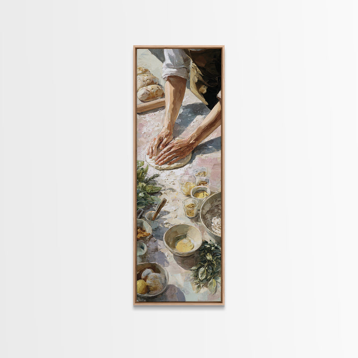 Baker Hands Shaping Dough Framed Canvas Print, Bakery Art, Textured Painting, Bakery Decor, Fine Art, Patisserie, Printable Art, BAK-1x3-29