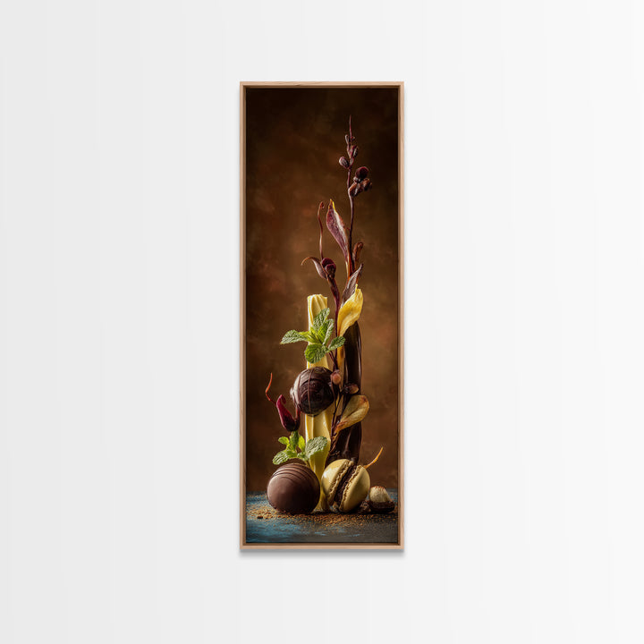 Chocolate Truffle Still Life Framed Canvas Print, Bakery Art, Food Art, Bakery Decor, Watercolor Art, Patisserie, Kids Art, BAK-1x3-31