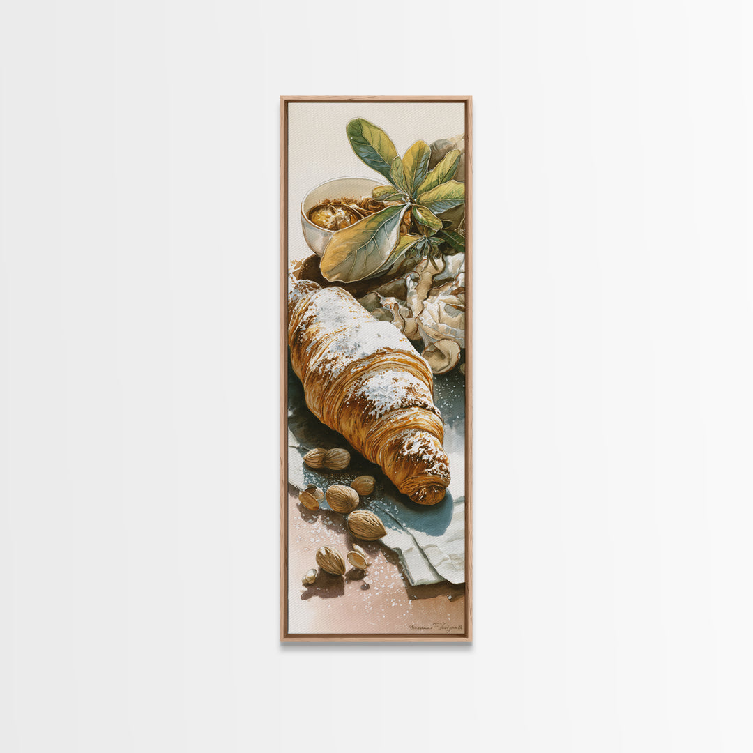 Almond Croissant Closeup Canvas Print, Bakery Art, French Wall Art, Bakery Decor, Abstract Art, Patisserie, Room Decor, BAK-1x3-51