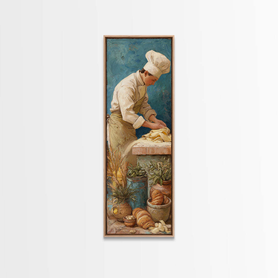 Baker Hands Shaping Dough Framed Canvas Print, Bakery Art, Textured Painting, Bakery Decor, Fine Art, Patisserie, Printable Art, BAK-1x3-53