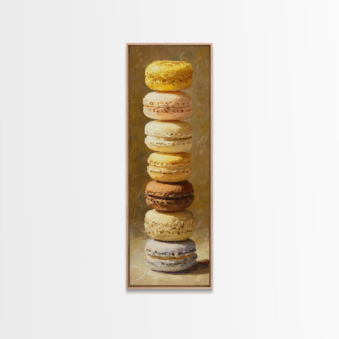 Single Perfect Macaron Tower Canvas Print, Bakery Art, Bakery, Bakery Decor, Oil Painting, Patisserie, Minimalist Decor, BAK-1x3-63