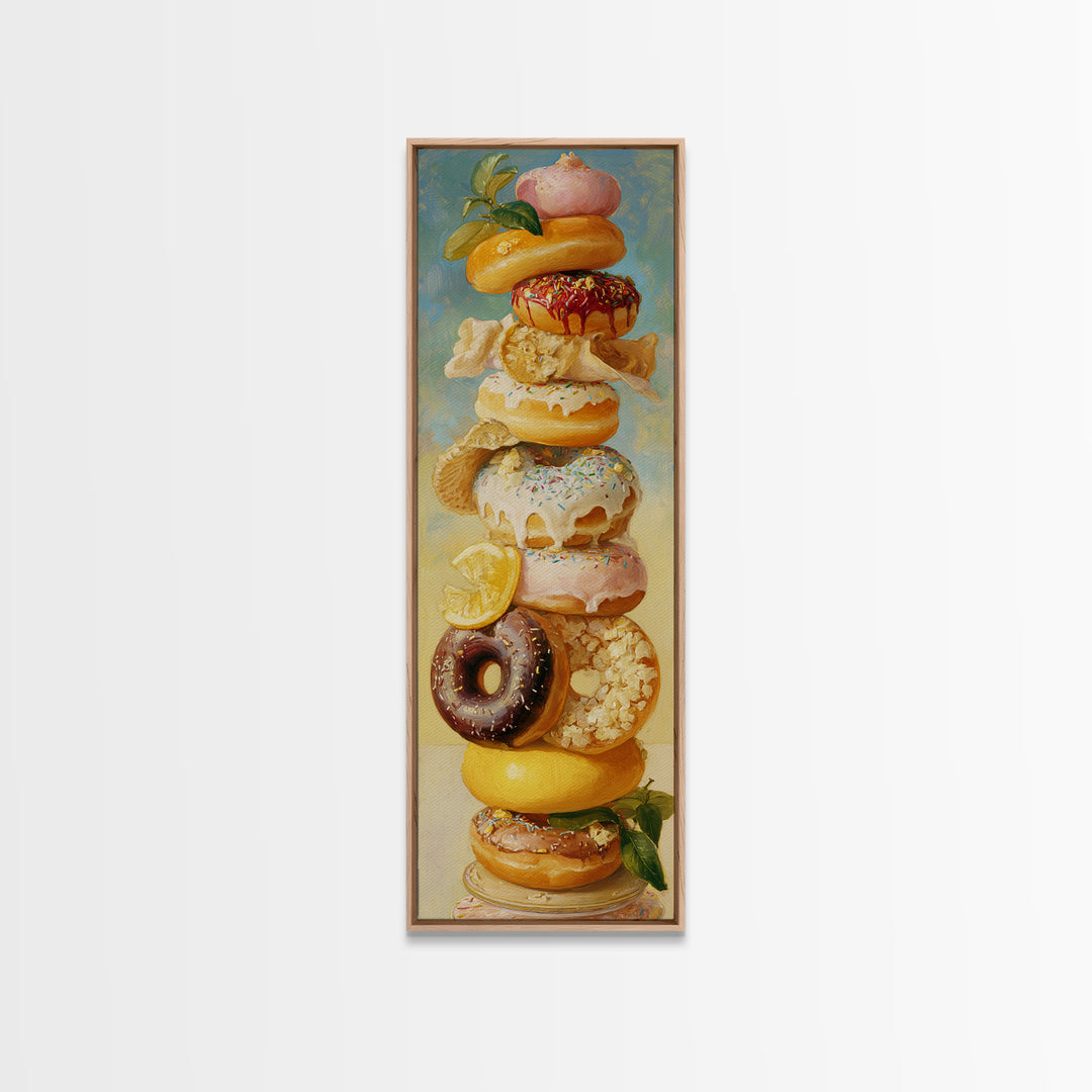 Whimsical Donut Assortment Framed Canvas Print, Bakery Art, Wall Art, Bakery Decor, Oil Painting, Patisserie, BAK-1x3-69