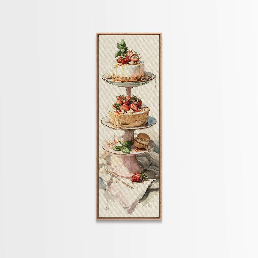 Pastel Cake Stand Canvas Print, Bakery Art, Kitchen Wall Decor, Bakery Decor, Fine Art, Patisserie, Whimsical Wall Art, BAK-1x3-73