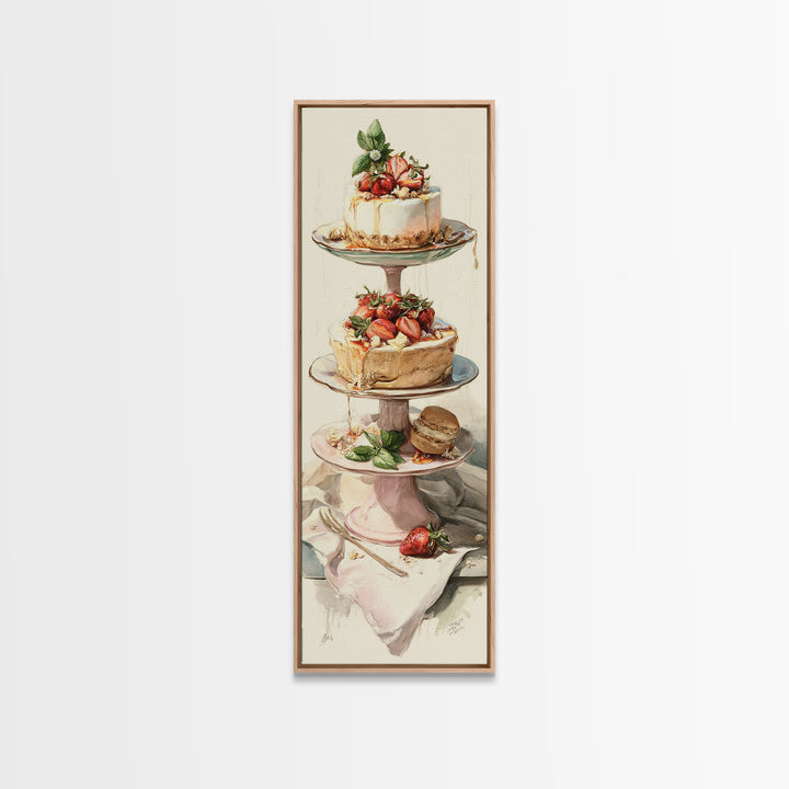 Pastel Cake Stand Canvas Print, Bakery Art, Kitchen Wall Decor, Bakery Decor, Fine Art, Patisserie, Whimsical Wall Art, BAK-1x3-73