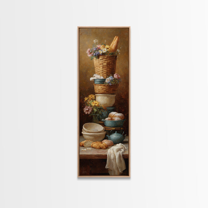 French Market Basket Filled Canvas Print, Bakery Art, Statement Artwork, Bakery Decor, Fine Art, Patisserie, Art Print, BAK-1x3-78