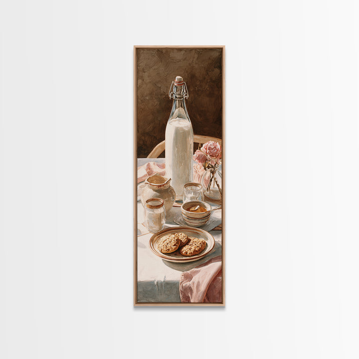 Milk Bottle and Cookies Nostalgic Still Life Canvas Print, Bakery Art, Boho Decor, Bakery Decor, Oil Painting, Patisserie, BAK-1x3-82